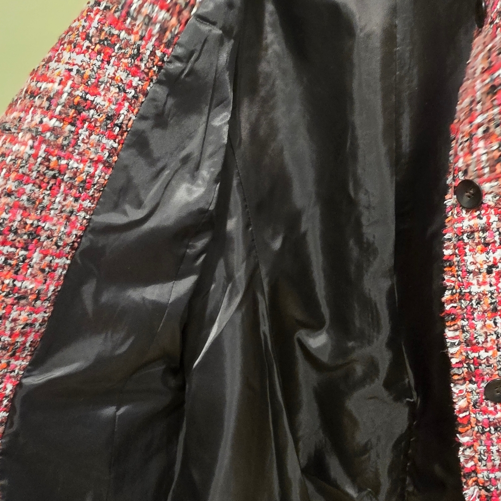 Talbots Pink Pinewood Tweed Wool Blend Coat With Frayed Edges Size 12 - Picture 10 of 13